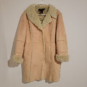 Y2k Vintage Coaco‎ Womens Penny Lane Jacket Size Large Tan Faux Suede Trench